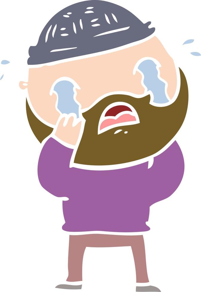 hombre barbudo de dibujos animados de estilo de color plano llorando vector