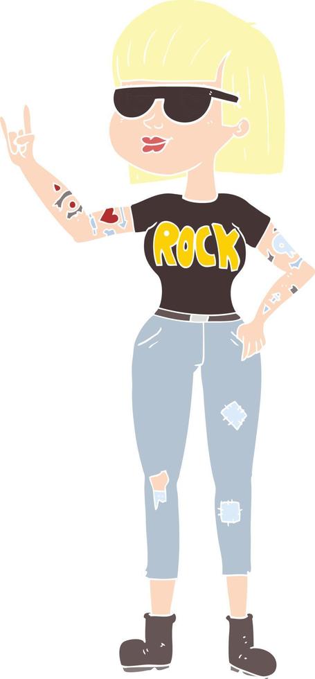 ilustración de color plano de una mujer de rock de dibujos animados vector