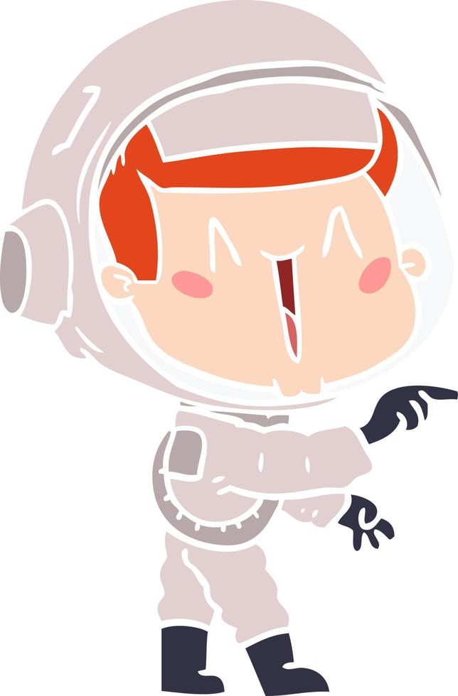 astronauta de dibujos animados de estilo de color plano feliz señalando vector