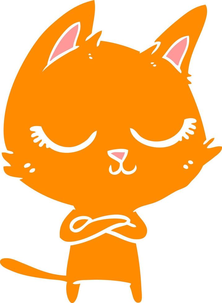 calm flat color style cartoon cat vector
