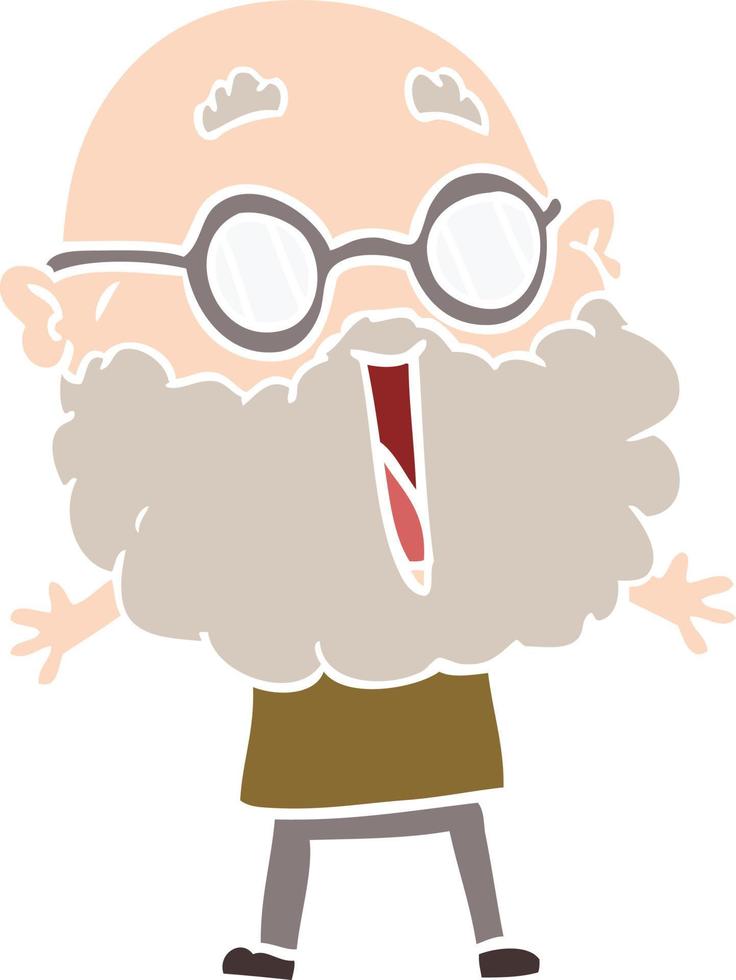 flat color style cartoon joyful man with beard vector