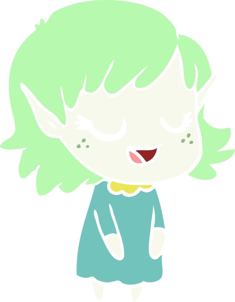 happy flat color style cartoon elf girl vector