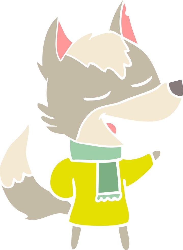 lobo de dibujos animados de estilo de color plano en bufanda riendo vector