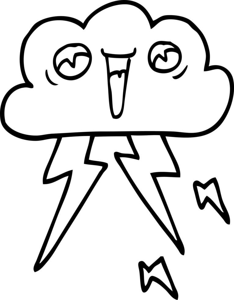 line drawing cartoon of thunder cloud vector