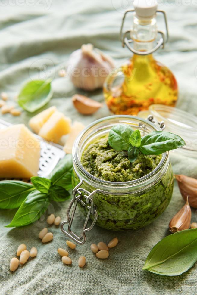 Green basil pesto photo