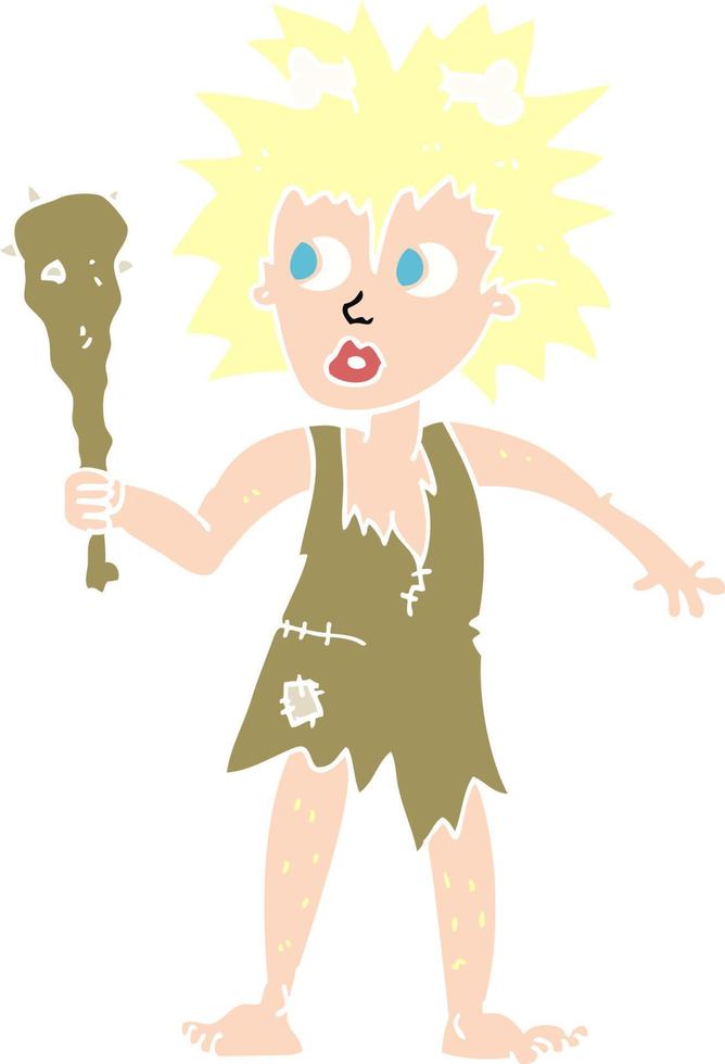 flat color illustration of a cartoon cave woman vector
