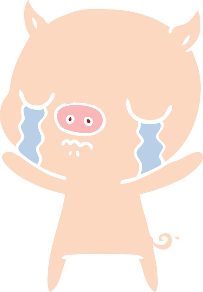 flat color style cartoon pig crying vector