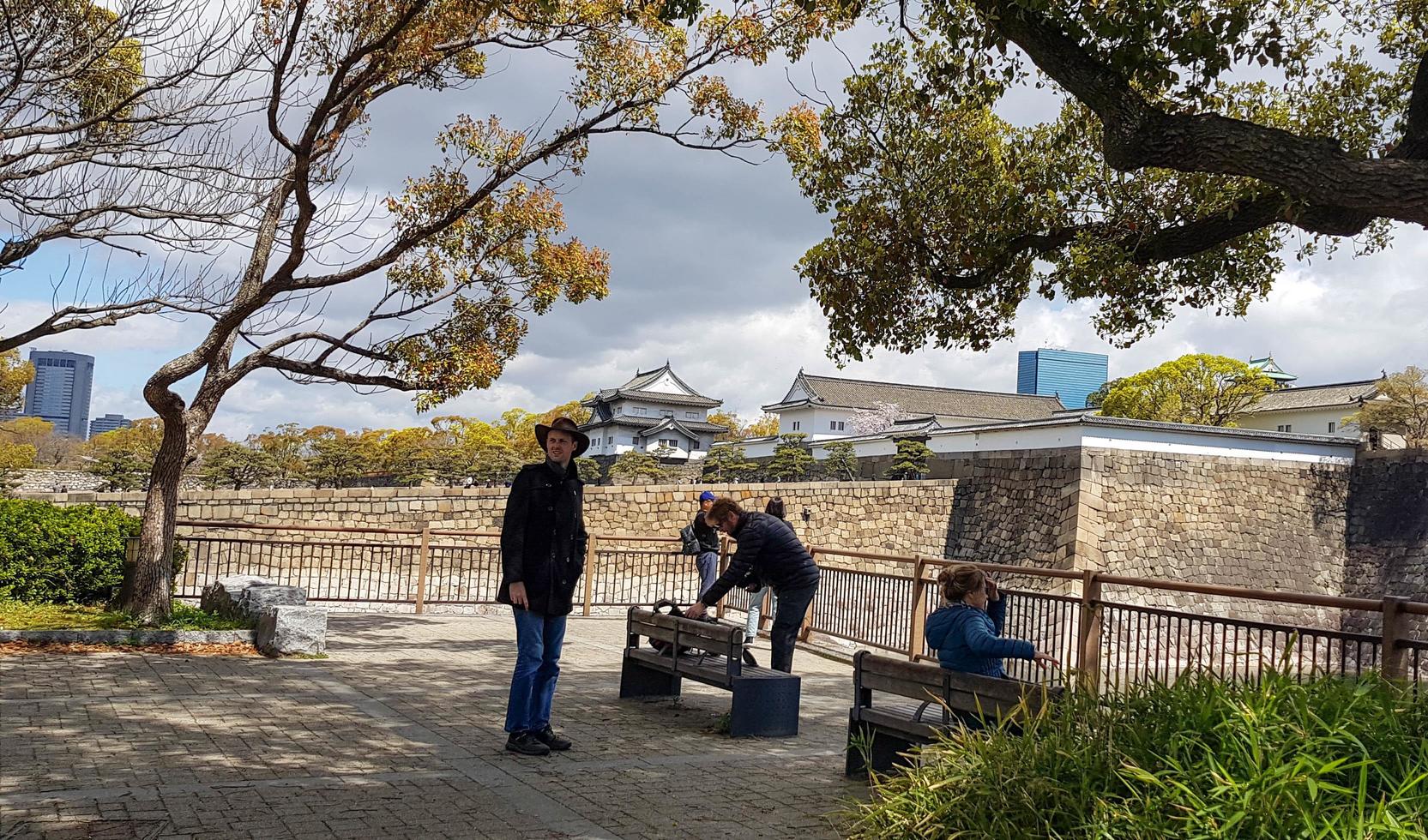 Osaka 7 April 2019. Atmosphere of parks around Osaka Castle in spring where cherry blossoms bloom. photo