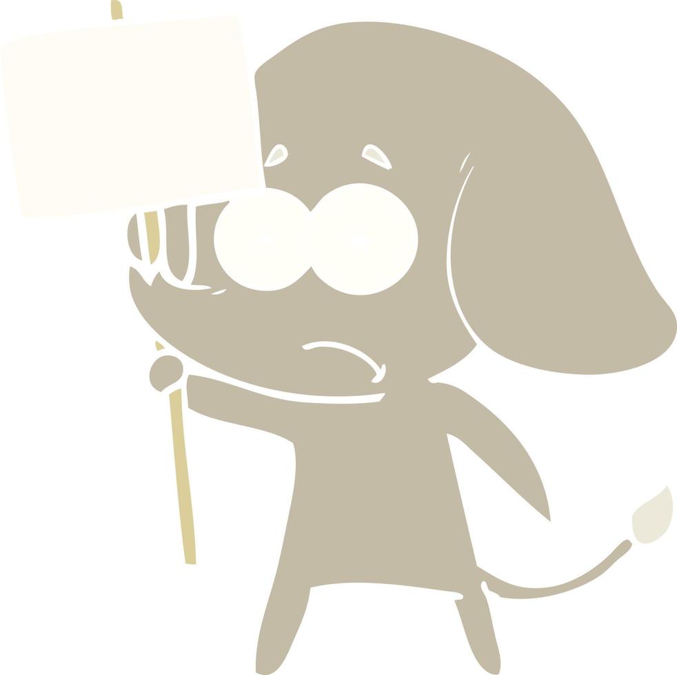 flat color style cartoon unsure elephant with protest sign vector