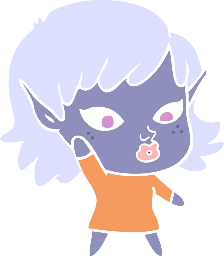 chica elfa de dibujos animados de estilo de color bastante plano vector