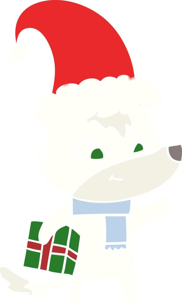 friendly flat color style cartoon christmas wolf vector