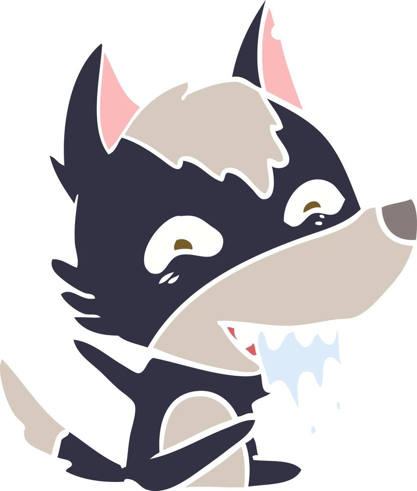 lobo hambriento de dibujos animados de estilo de color plano vector