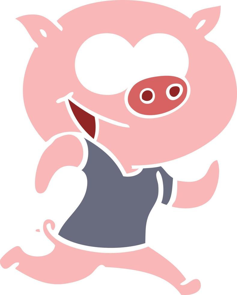 cheerful pig exercising flat color style cartoon vector