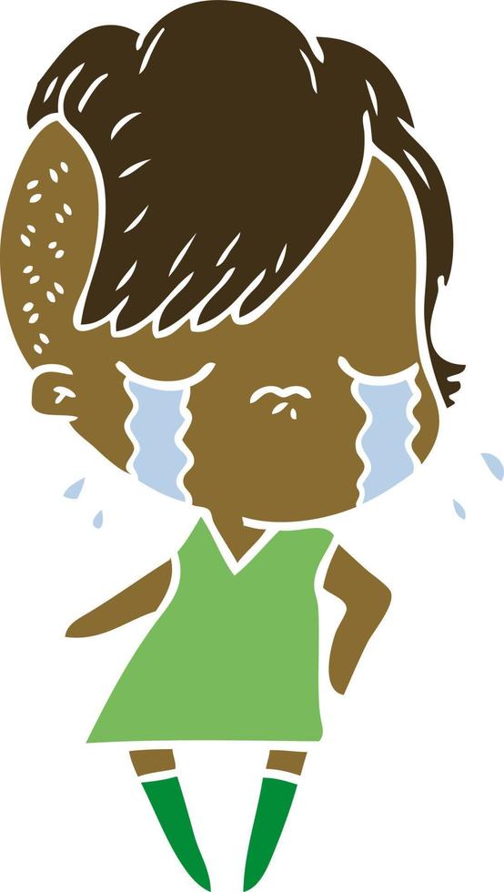 flat color style cartoon crying girl vector