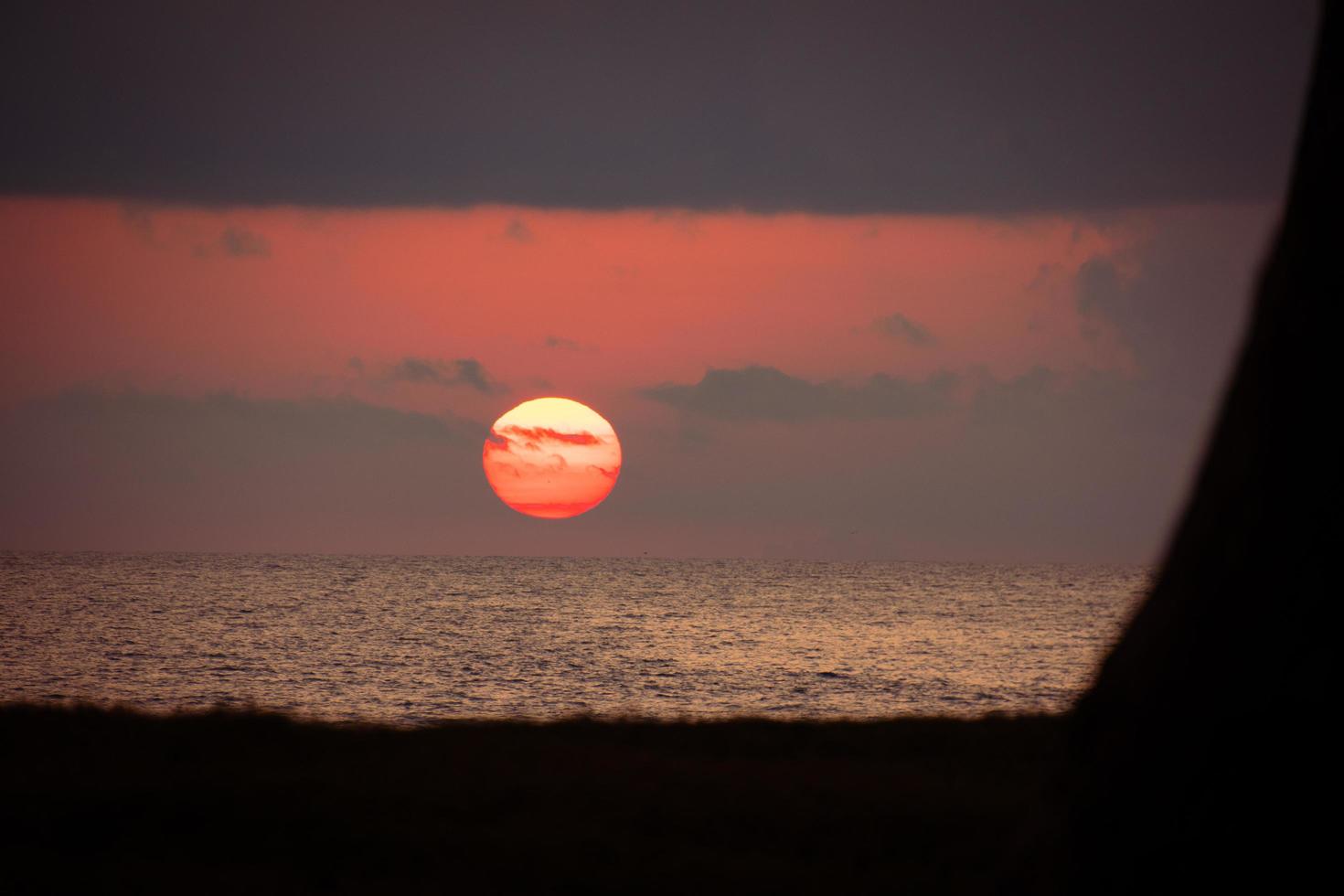 Orange sunset panorama over horizon in summer photo