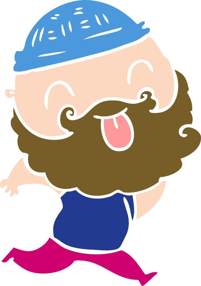 hombre corriendo con barba sacando la lengua vector