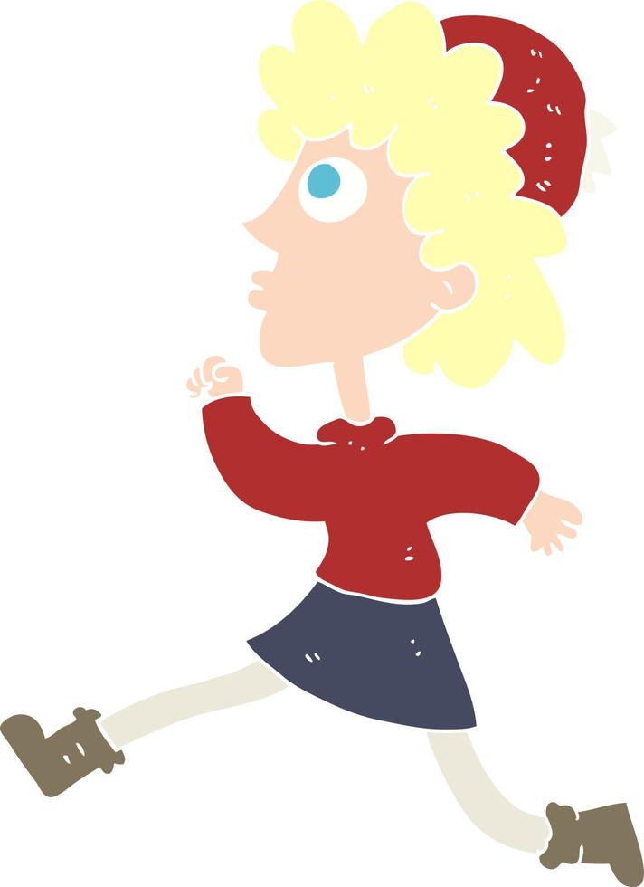 flat color illustration of a cartoon running woman vector