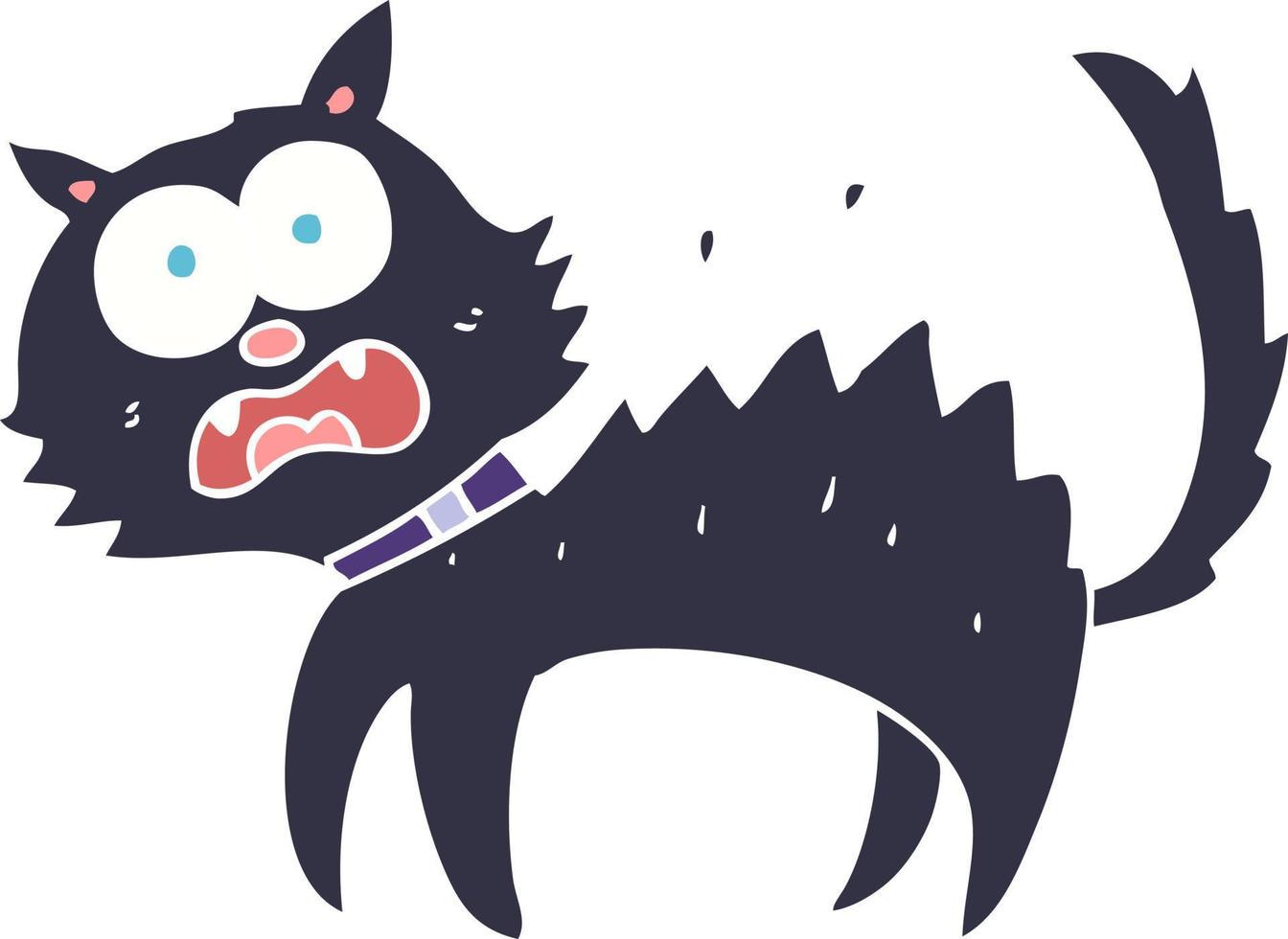 flat color illustration of a cartoon scared black cat vector