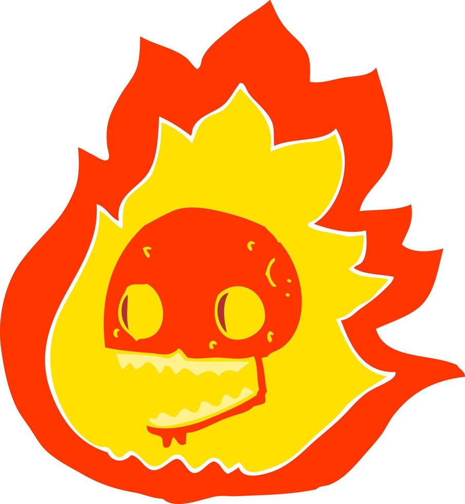 flat color illustration of a cartoon burning skull vector