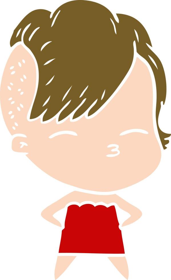 flat color style cartoon squinting girl in dress vector