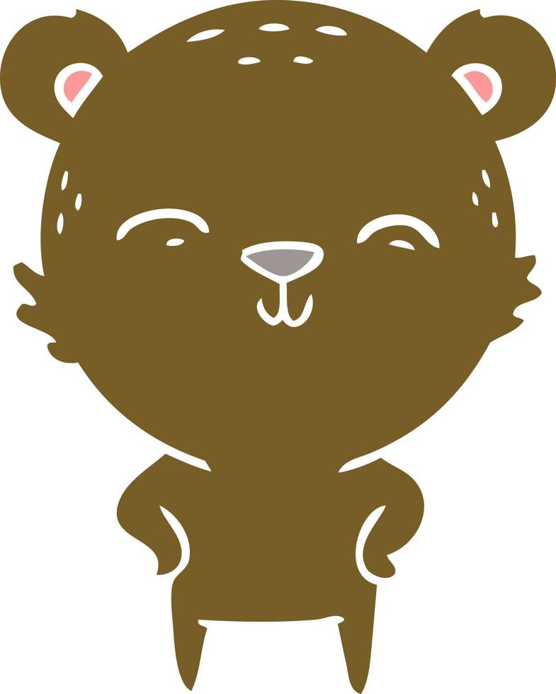 happy flat color style cartoon bear with hands on hips vector