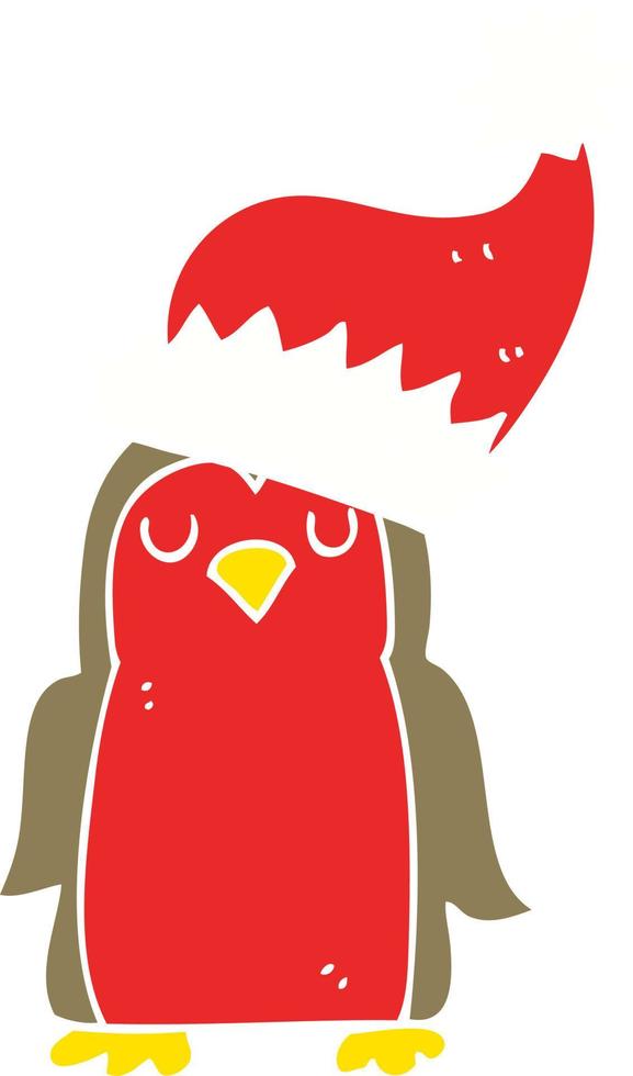 ilustración de color plano de un petirrojo de navidad de dibujos animados vector