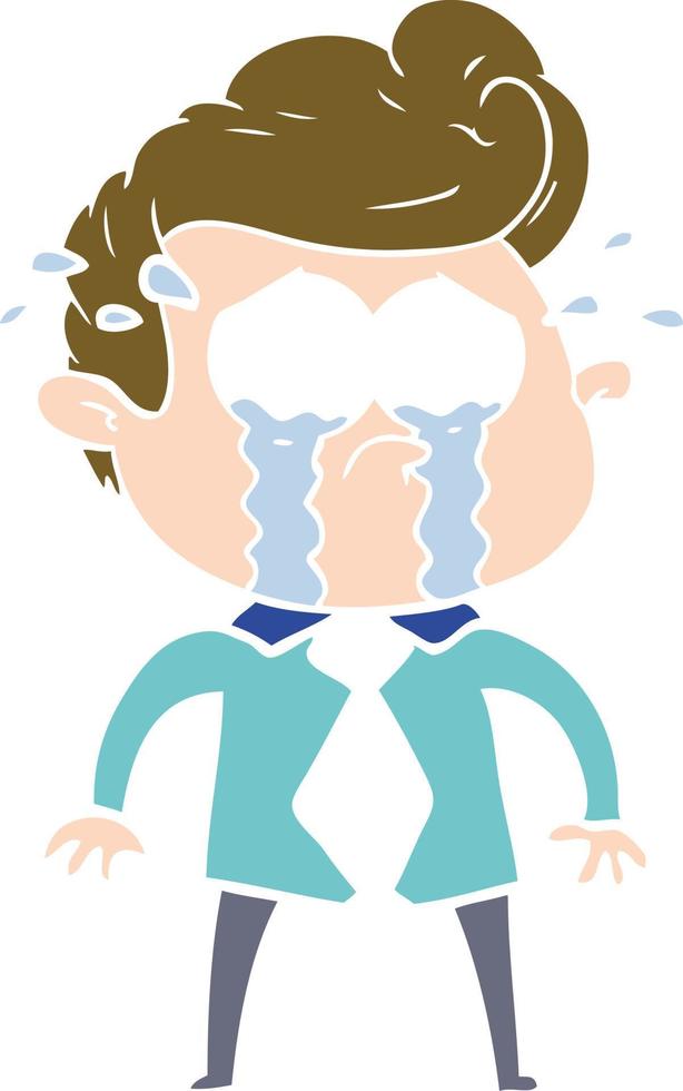 flat color style cartoon crying man vector