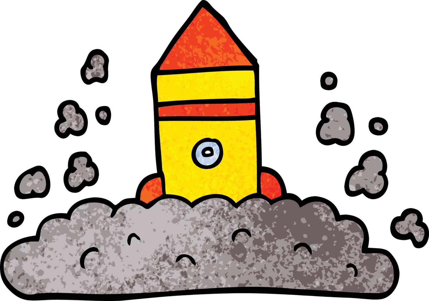 cartoon doodle rocket launching vector