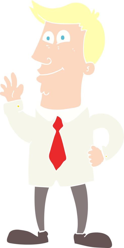 flat color illustration of a cartoon waving man vector