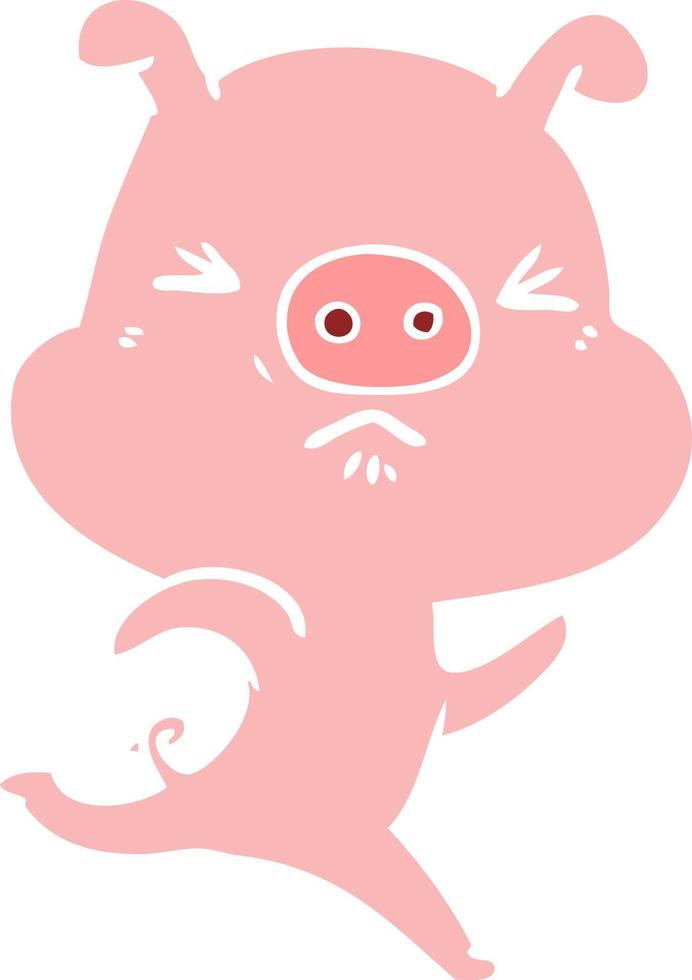 flat color style cartoon annoyed pig running vector