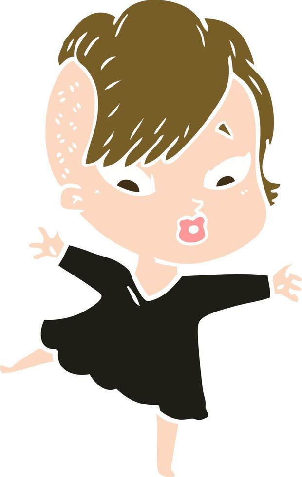 flat color style cartoon surprised girl in black dress vector