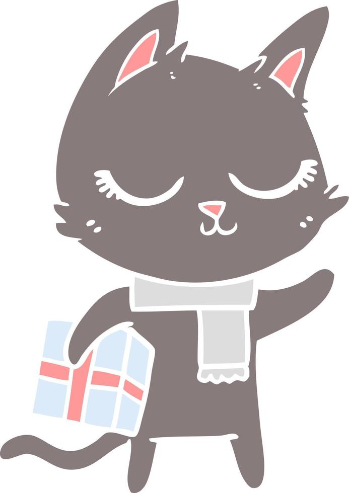 calm flat color style cartoon cat vector