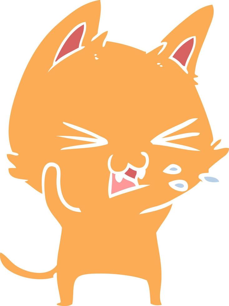 flat color style cartoon cat hissing vector