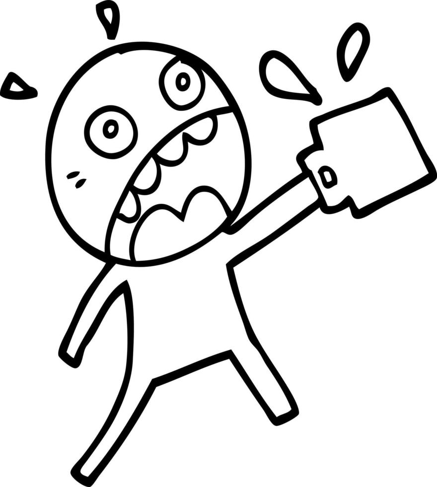 line drawing cartoon man who has drunk too much coffee vector
