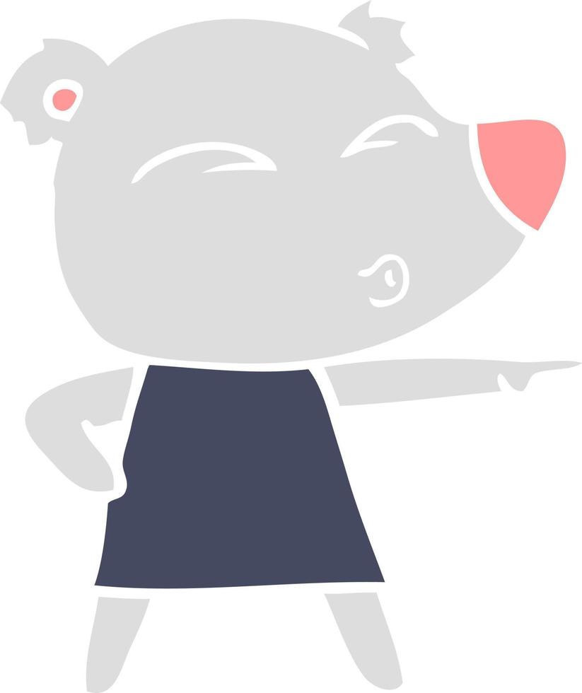 flat color style cartoon whistling bear in dress vector