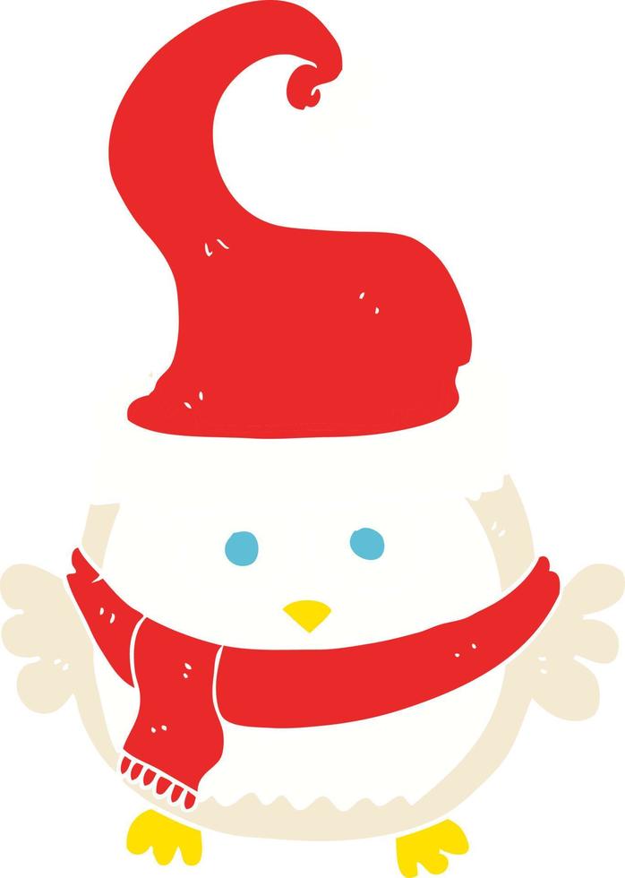 flat color illustration of a cartoon owl wearing christmas hat vector