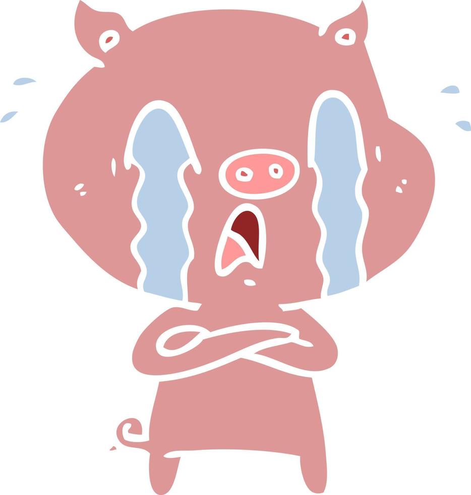crying pig flat color style cartoon vector