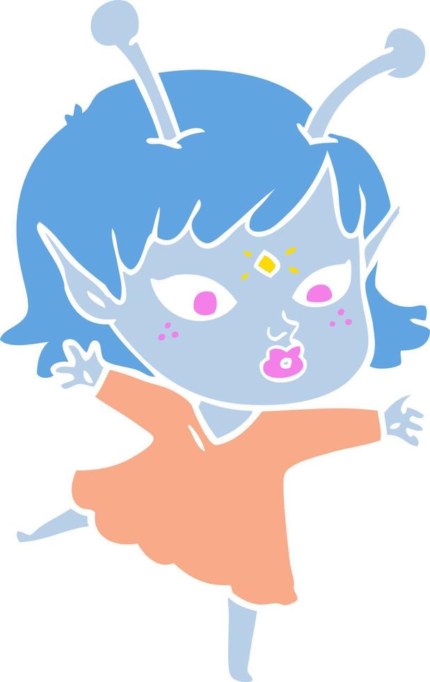 pretty flat color style cartoon alien girl vector