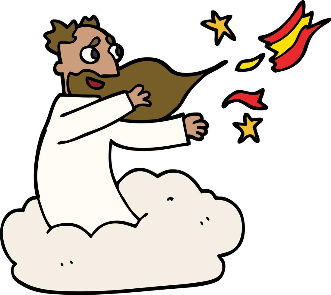 cartoon doodle god creating universe vector