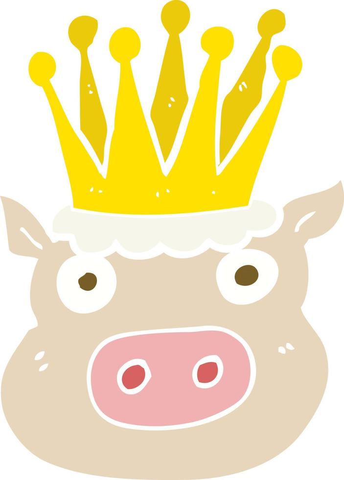 ilustración de color plano de un cerdo coronado de dibujos animados vector