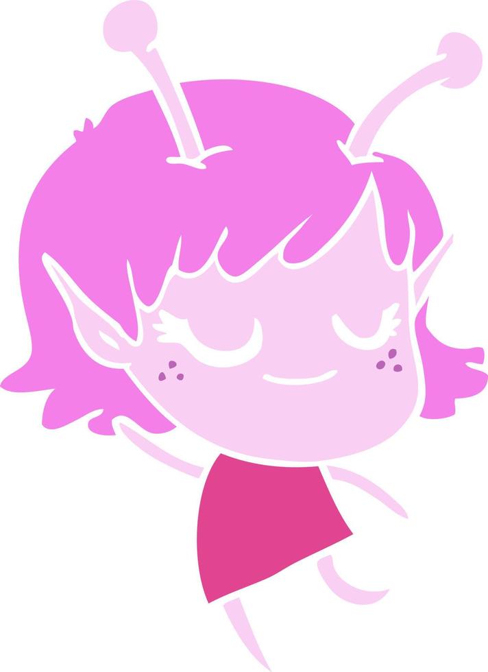 smiling alien girl flat color style cartoon vector