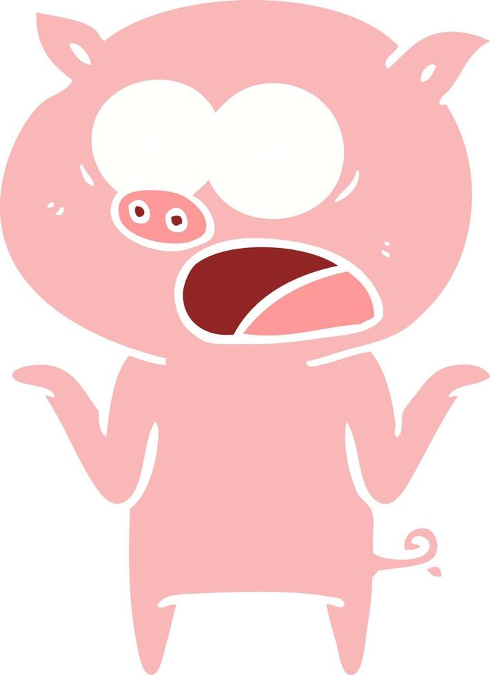 flat color style cartoon pig shouting vector