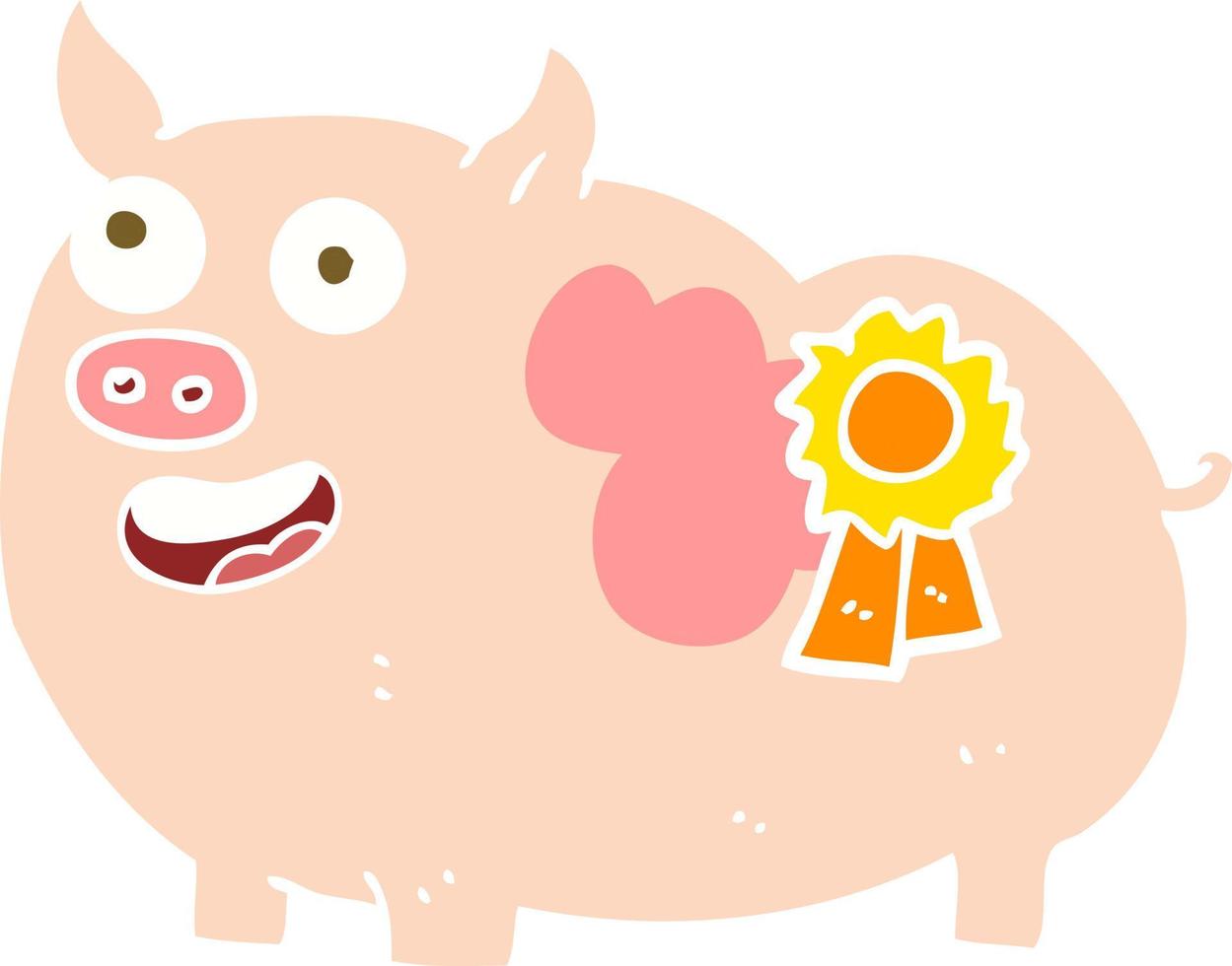 flat color illustration of a cartoon prize winning pig vector