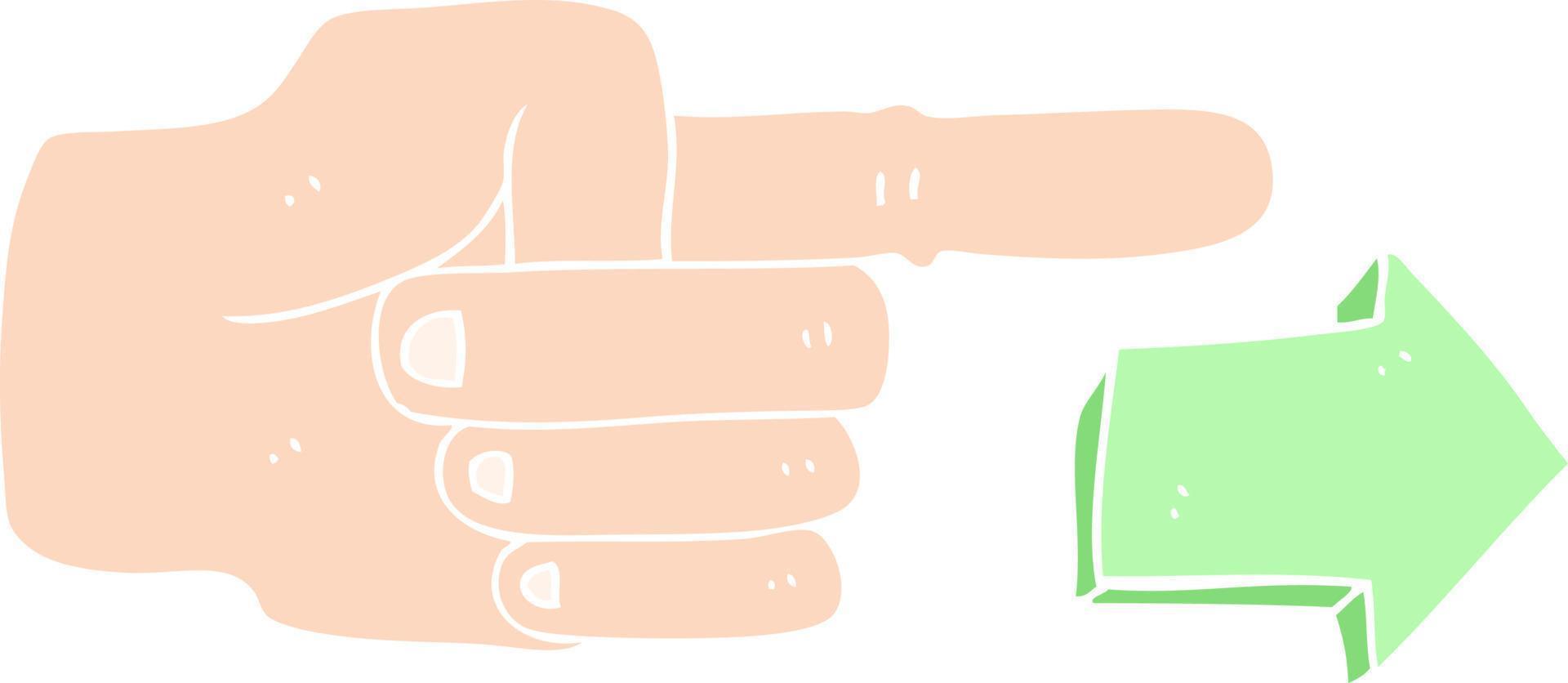 flat color illustration of a cartoon pointing hand with arrow vector