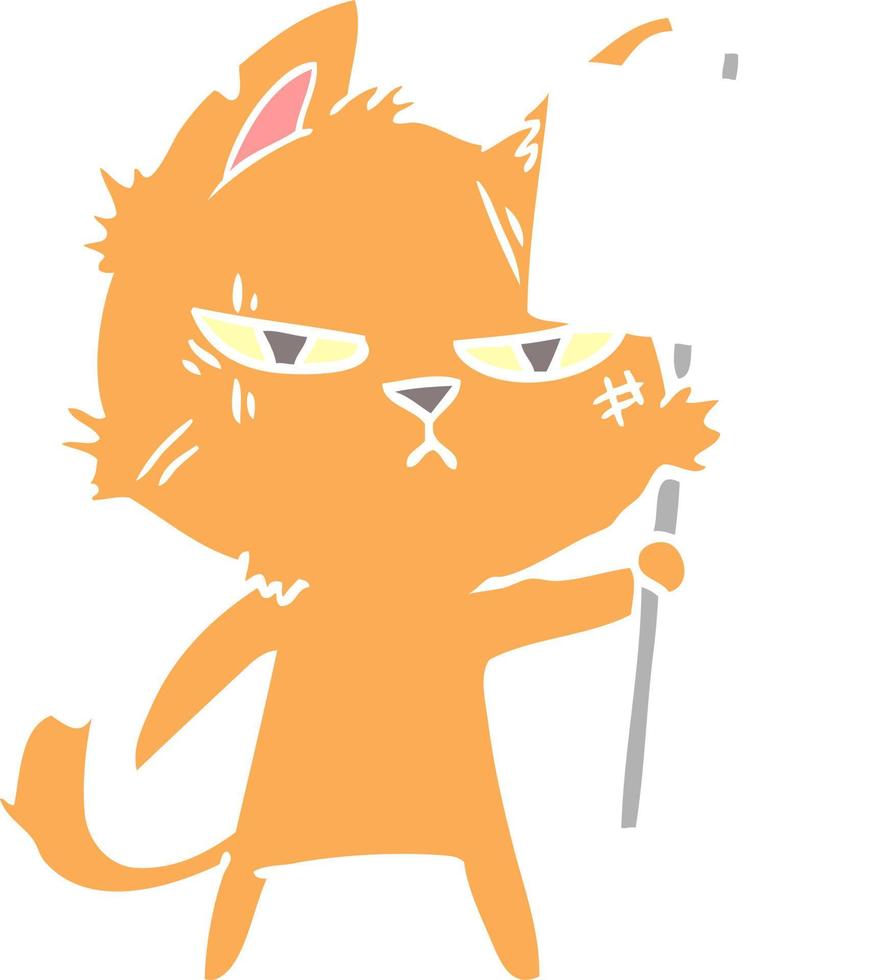 tough flat color style cartoon cat with protest sign vector