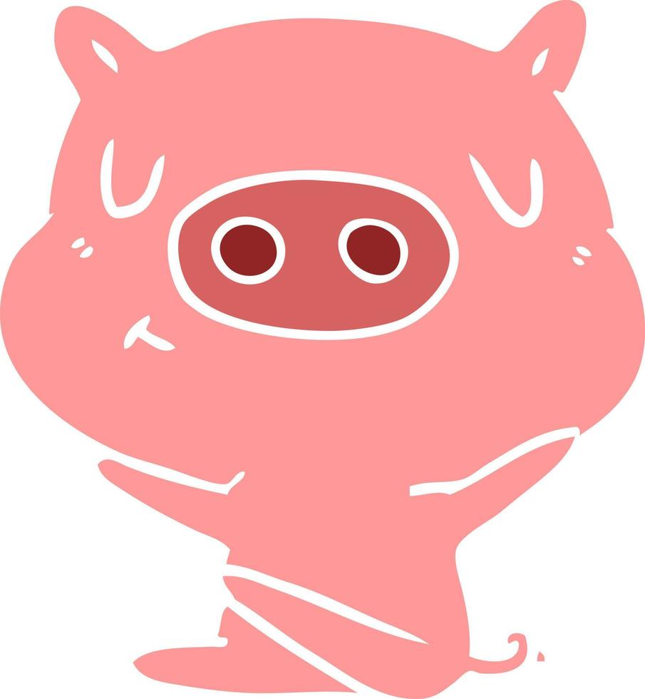 flat color style cartoon content pig vector