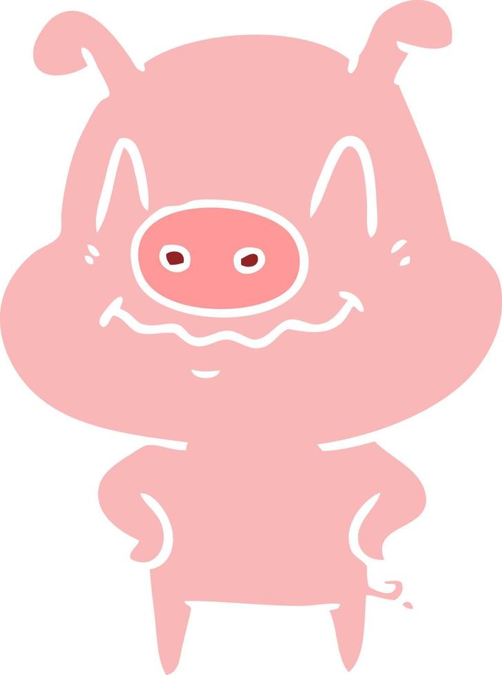 nervous flat color style cartoon pig vector