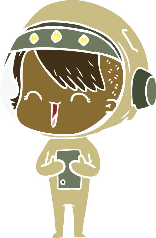 happy flat color style cartoon space girl vector