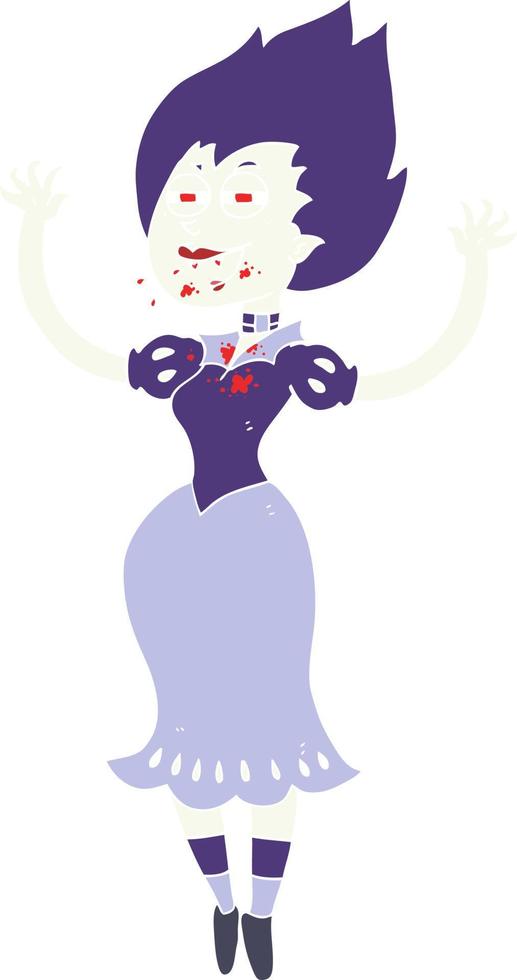 ilustración de color plano de una chica vampiro de dibujos animados con la boca ensangrentada vector