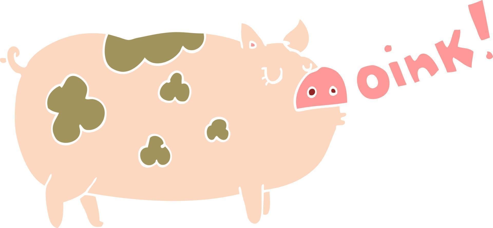 flat color style cartoon oinking pig vector